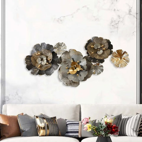 Giant Golden Flowers Metal Wall Hanging