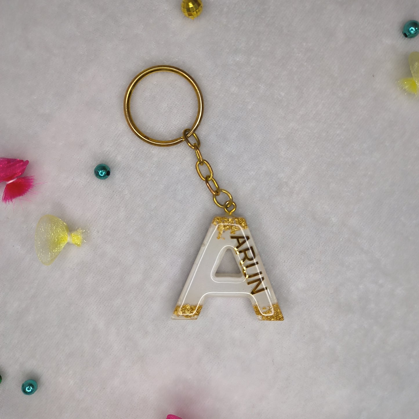 Personalized White Resin Keychains With A Initials