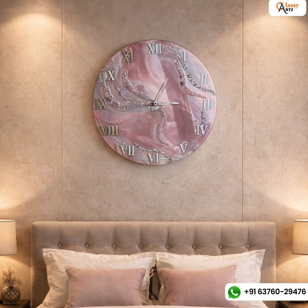 Pink and White Abstract Epoxy Resin Wall Clock