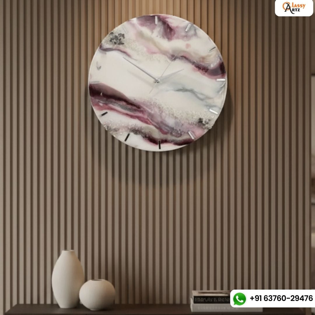 Pink and White Abstract Epoxy Resin Wall Clock