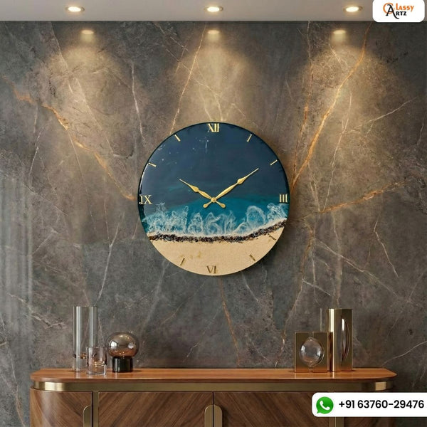 Premium Green Ocean Resin Wall Clock – 27 Inch Statement Clock