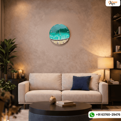Premium Green Ocean wuth waves Resin Wall Clock 27 inch