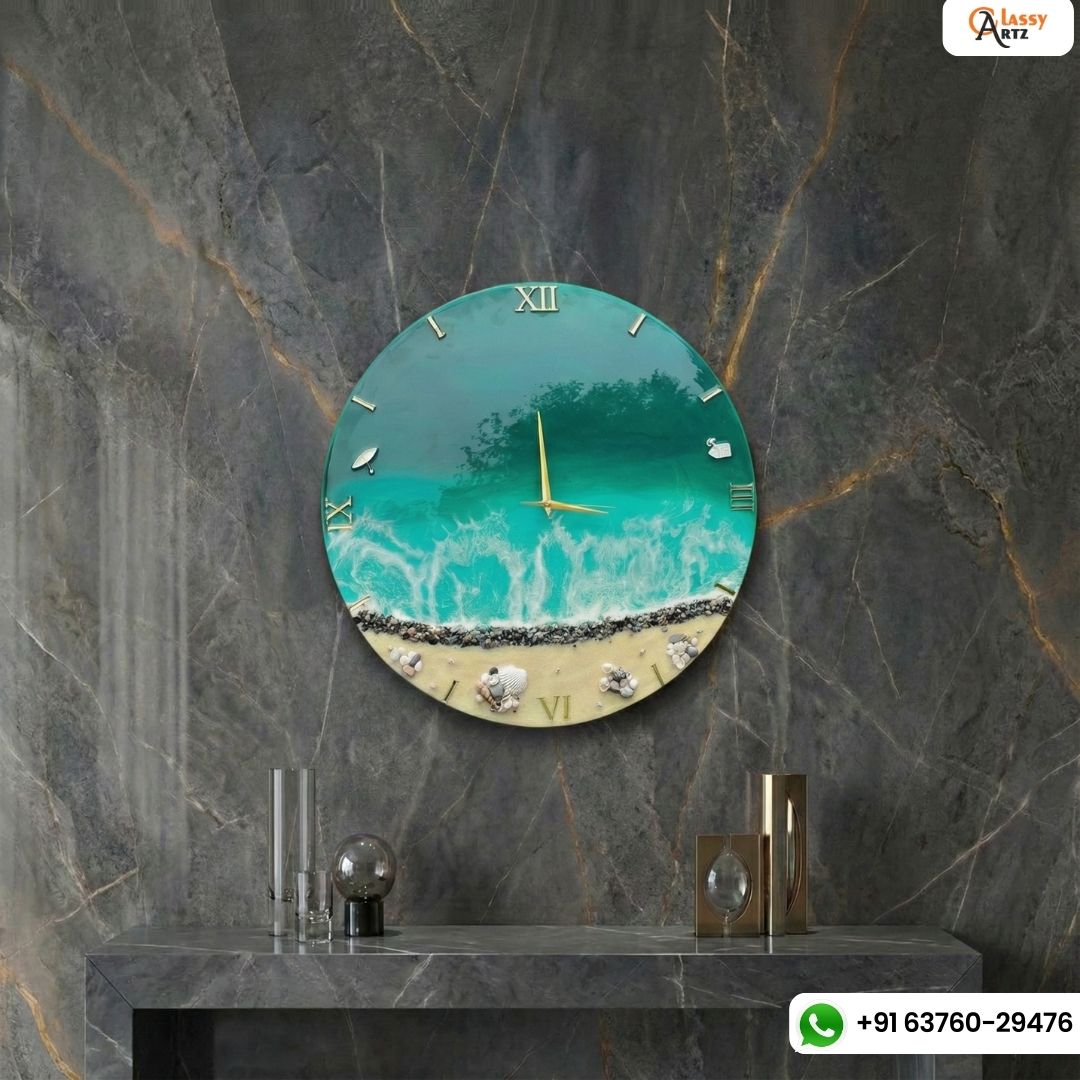 Premium Green Ocean wuth waves Resin Wall Clock 27 inch