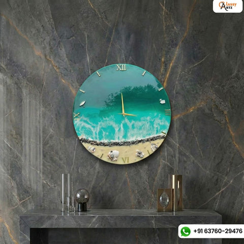 Premium Green Ocean wuth waves Resin Wall Clock 27 inch