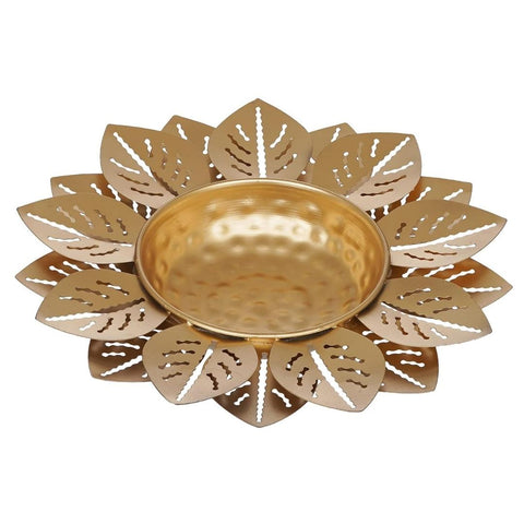Premium Gold Finish Flower Design Decorative Urli Bowl for Home Floating Flowers Leaf Shape Urli Bowl for Home Decor, Diwali Decoration ( Diameter: 12 inches)