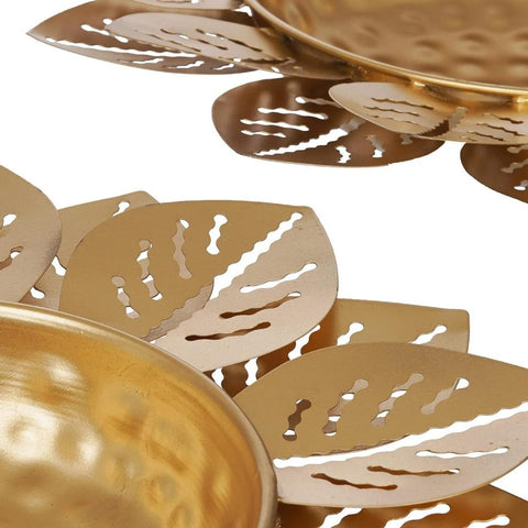Premium Gold Finish Flower Design Decorative Urli Bowl for Home Floating Flowers Leaf Shape Urli Bowl for Home Decor, Diwali Decoration ( Diameter: 12 inches)