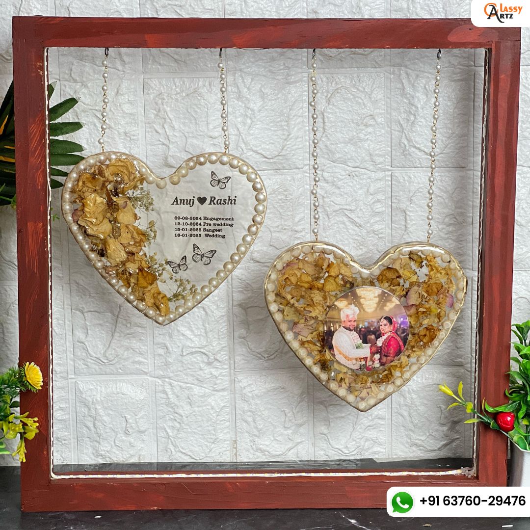 Preserved Wedding Flowers in Double Heart Resin Frame (15-inches)