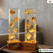 Resin 12 inch block with Couple #tag & LED lamp stand with Varmala Preservation