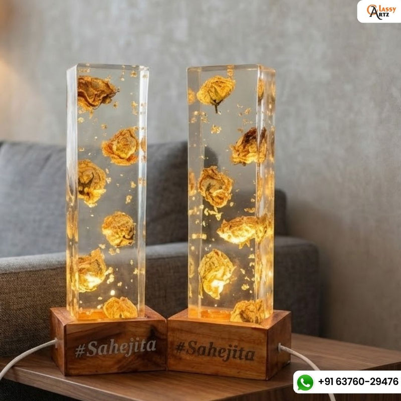 Resin 12 inch block with Couple #tag & LED lamp stand with Varmala Preservation