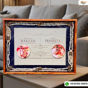 Wedding Card Varmala Frame with Two Photos and Camphor Mala