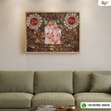 Resin 12 by 16 inch wooden frame with Couple Photo and Name with Mala and couple hand band Varmala Preservation