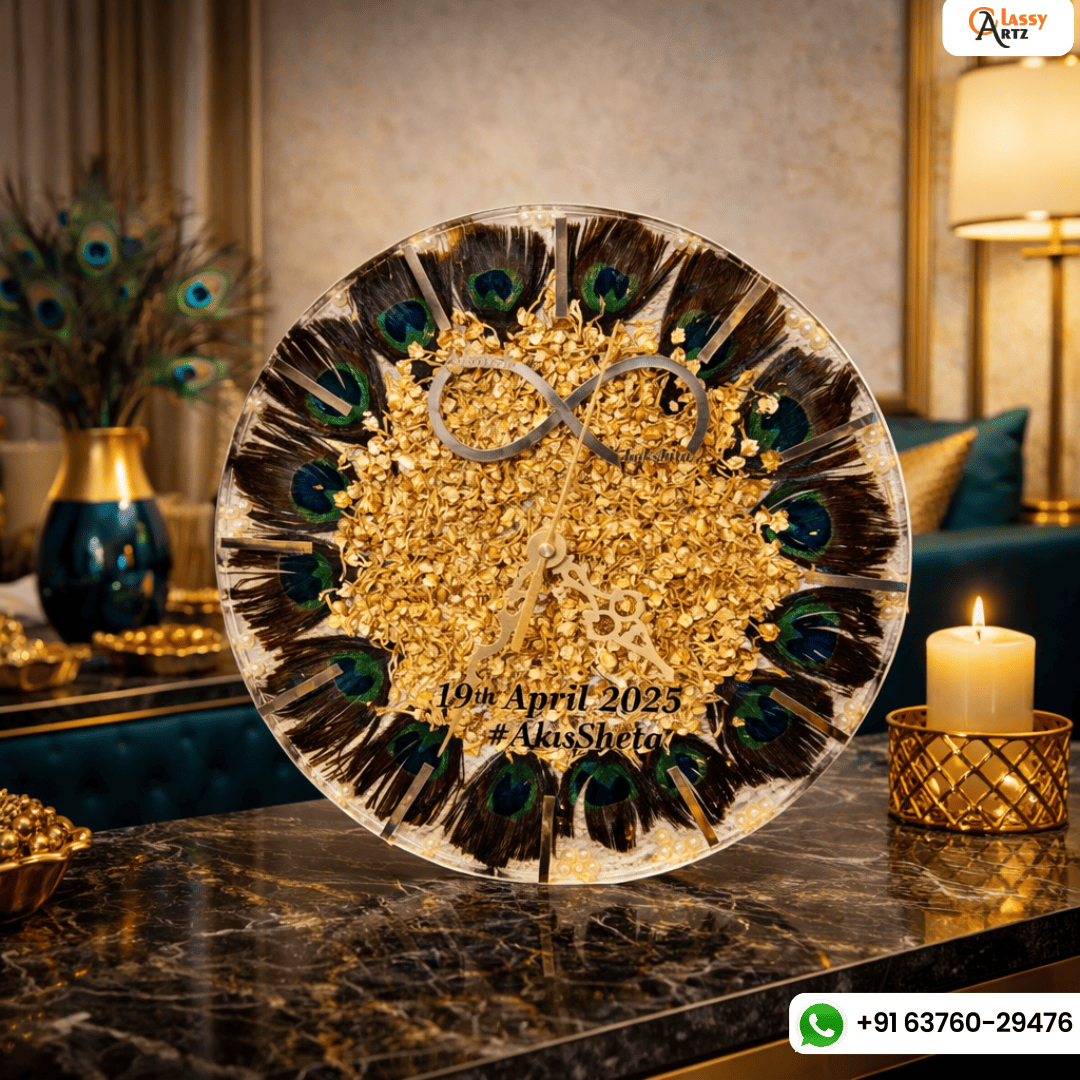 Resin 12inch clock with Morepank with Mogra Flowers with Stick Varmala Preservation