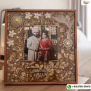 Square Wooden Varmala and Kaleera Frame with Photo, 14 or 18 Inch