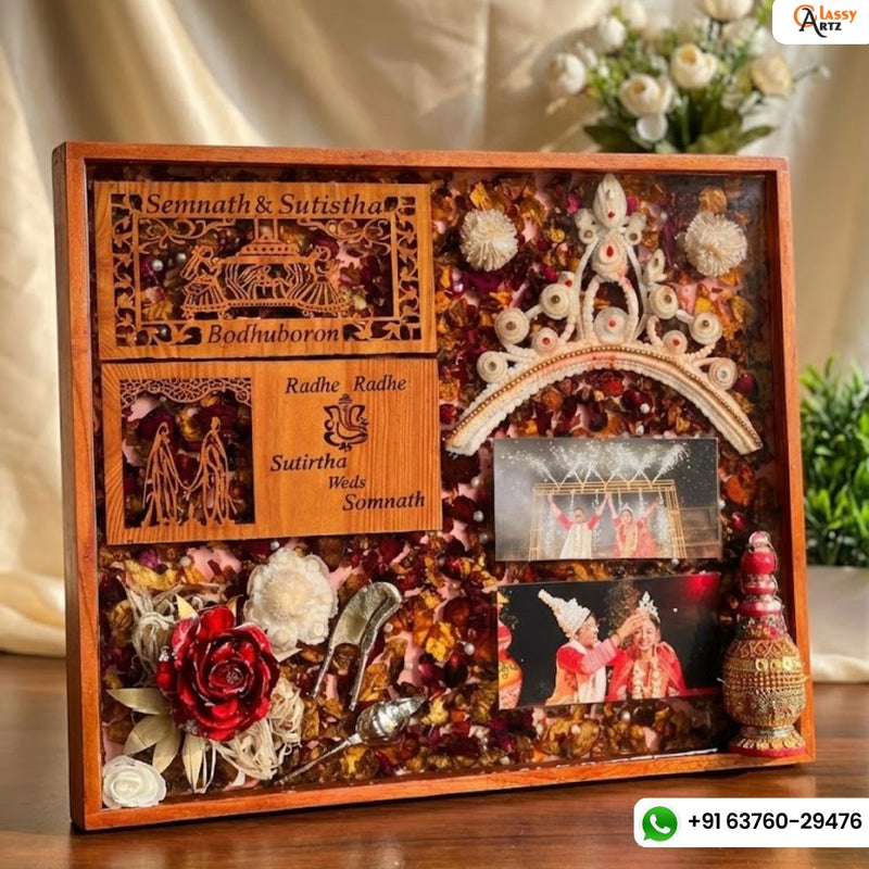 Resin 15 by 18 inch frame with Couple Card & Photo & other Stuff Varmala Preservation