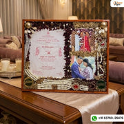 Resin 15by18inch Beautiful Wooden frame with Varmala Flowers & Couple photo, Kantha, Keleers with Kalangi, Weeding-Card, With Bride Broch Varmala Preservation