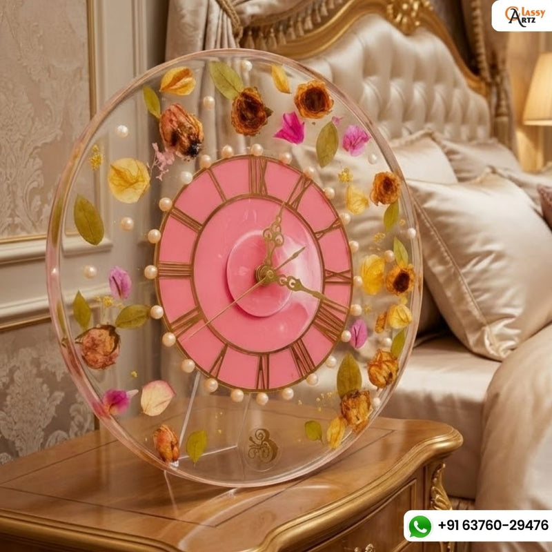 Resin 16 inch round with transprant base with center with Pink & white shade mix colour with Petals with Varmala Preservation