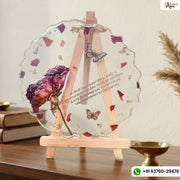 Resin 5inch Round curve shape with Single Rose & Content Flower Preservation