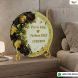 Resin 5inch Round with Half side flowers & Half side Name Date with Pearls border Flowers Preservation