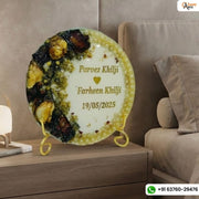 Resin 5inch Round with Half side flowers & Half side Name Date with Pearls border Flowers Preservation