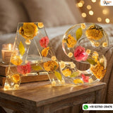 Resin 6 inch name initial Lamp with Qurakick LED light option with Petals Varmala Preservation