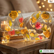 Resin 6 inch name initial Lamp with Qurakick LED light option with Petals Varmala Preservation