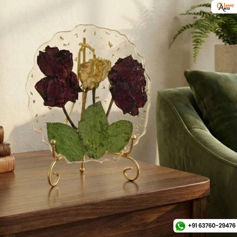 Resin 6inch round curve shapw with life time memorizes Flowers Preservation