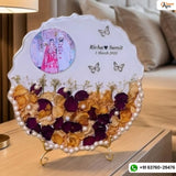 Resin 8inch curve Round shape with couple photo & Name Date Varmala Preservation