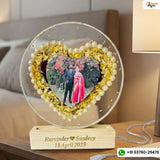 8 inch clear round varmala lamp on wooden base with heart photo, pearls