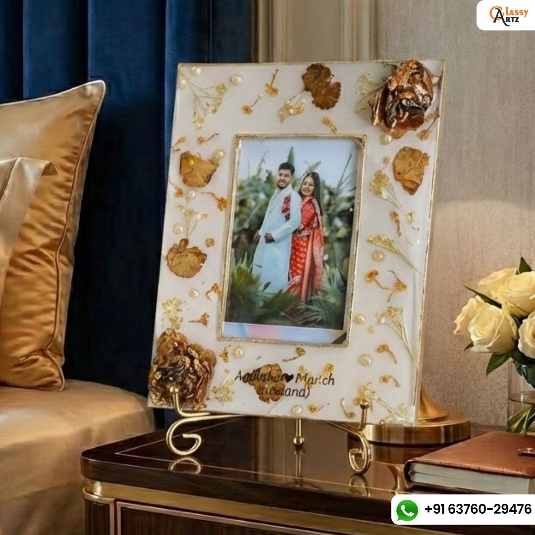 Resin 9 by 11 inch frame with 3d flowers & photo change option Varmala Preservation