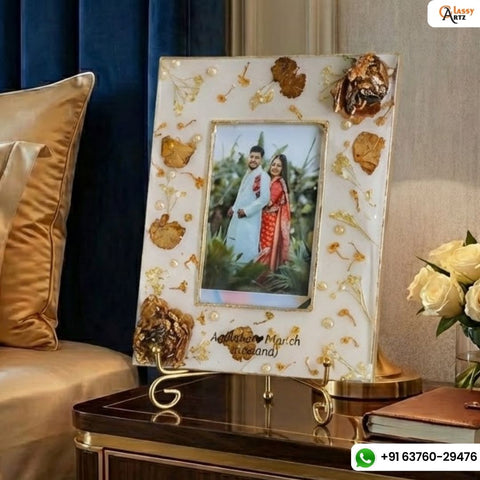 Resin 9 by 11 inch frame with 3d flowers & photo change option Varmala Preservation
