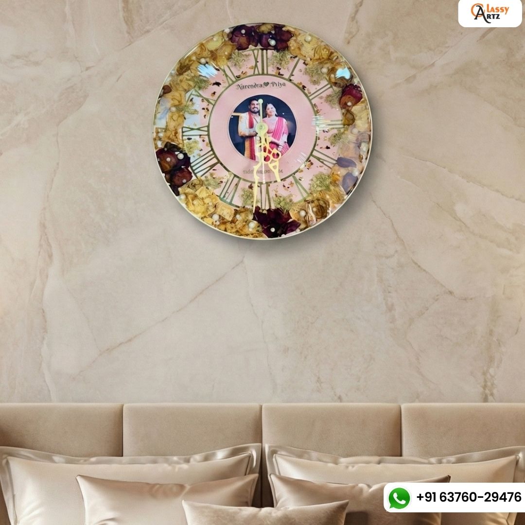Resin-Preserved Round Wall Clock | Wedding Flower Preservation