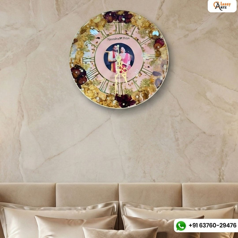 Resin-Preserved Round Wall Clock | Wedding Flower Preservation