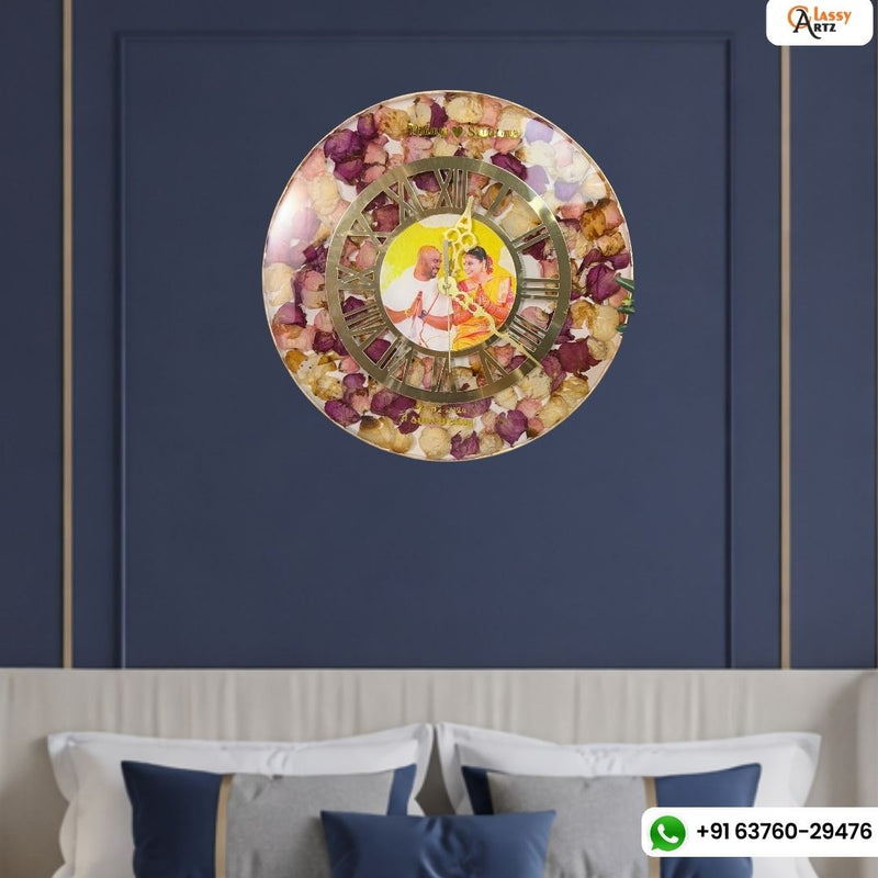 Resin-Preserved Wall Clock | Wedding Garland Keepsake