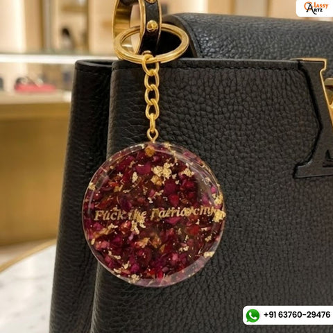 Resin Round Keychain with text & Real roses Petals Flowers Preservation