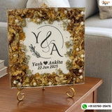 Resin Square Block with Varmala and Wedding Card Preservation (8-Inches)