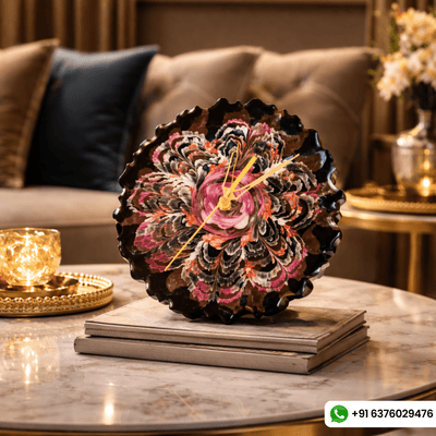Resin Wall Clock with 3D Flower and Agate Design