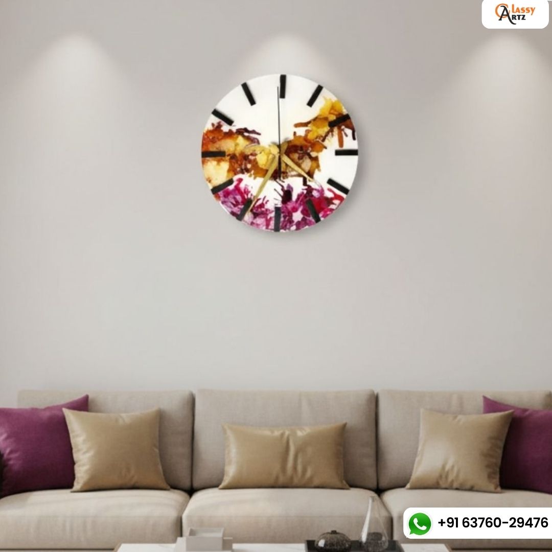 Resin Wall Clock with Alcohol Ink Abstract Art