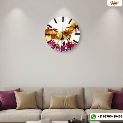 Resin Wall Clock with Alcohol Ink Abstract Art