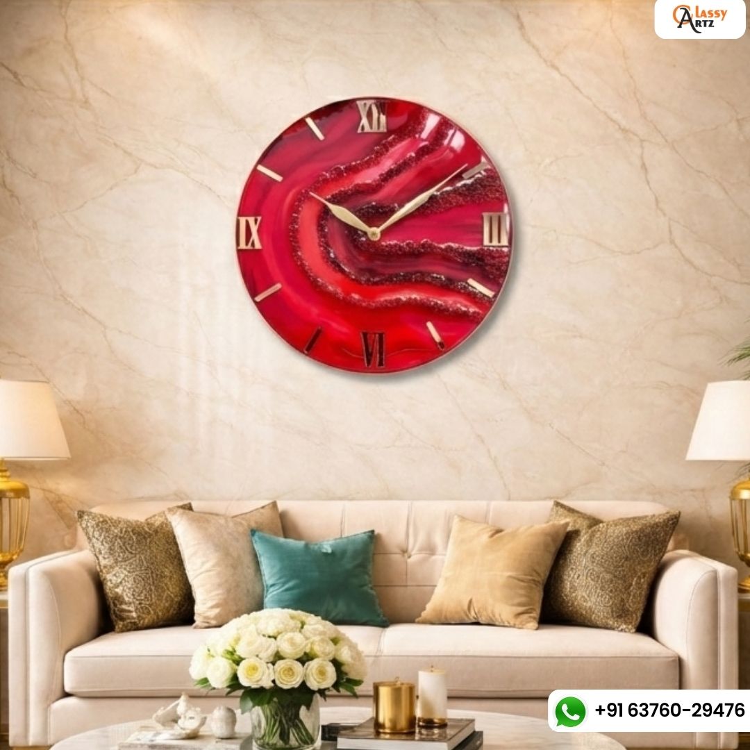 Resin Wall Clock with Red Base