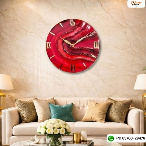 Resin Wall Clock with Red Base
