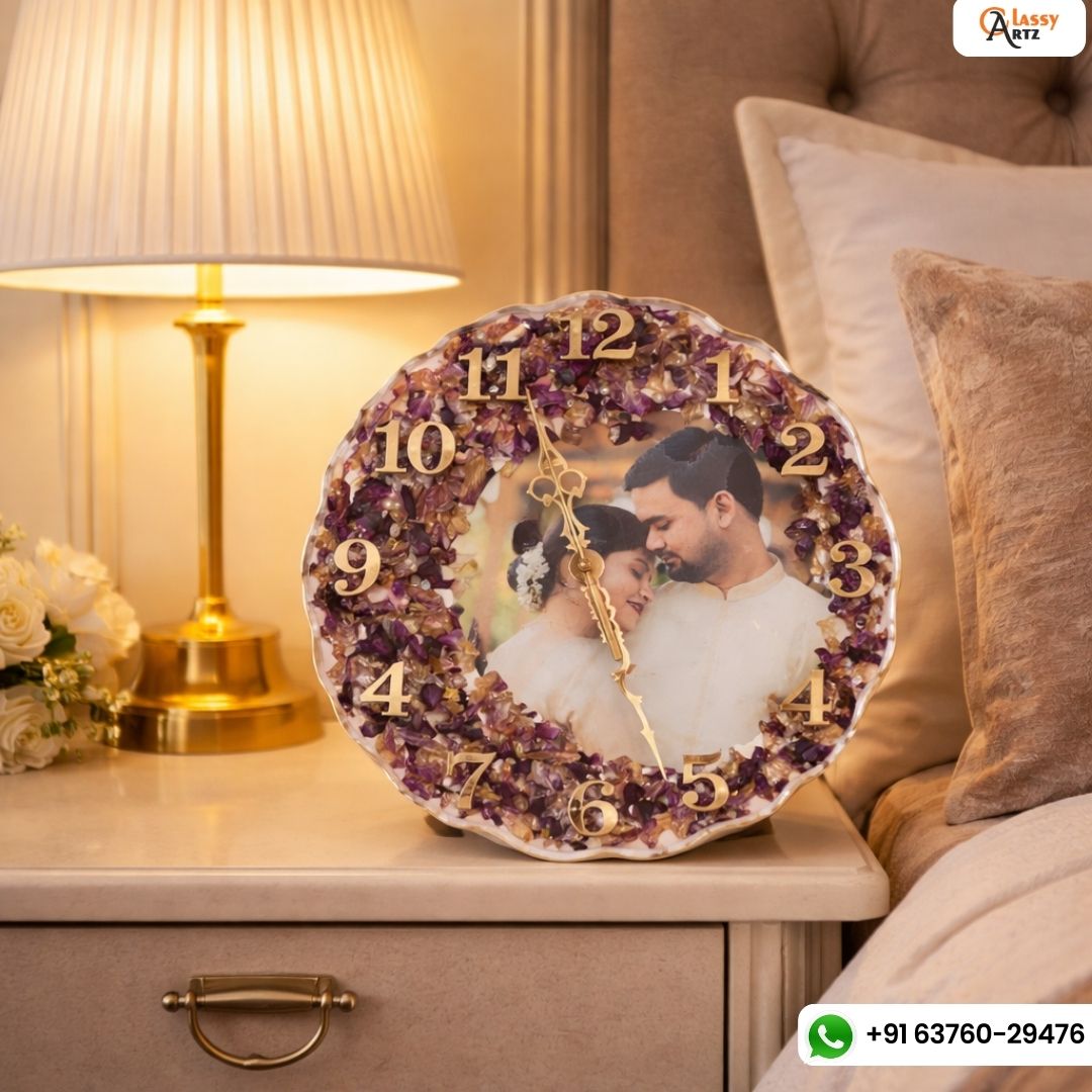 Resin Wall Clock (8-Inches) |Resin Wedding Varmala Keepsake