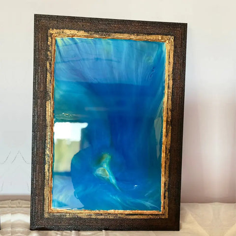 Resin Blue Abstract Art Frame with Wooden Border