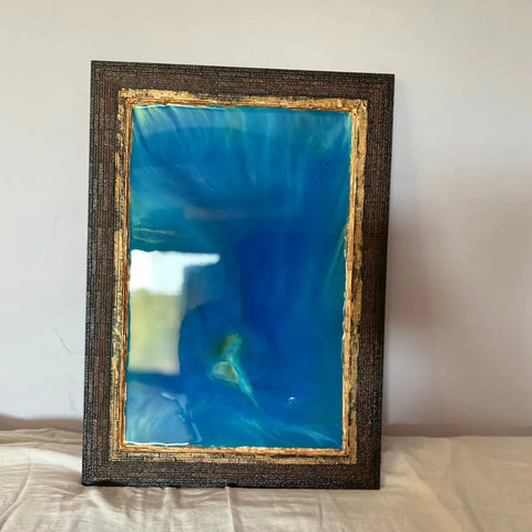 Resin Blue Abstract Art Frame with Wooden Border