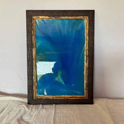 Resin Blue Abstract Art Frame with Wooden Border