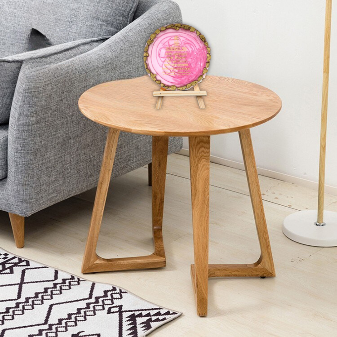 Navkar Mantra Frame for Home round, pink color 