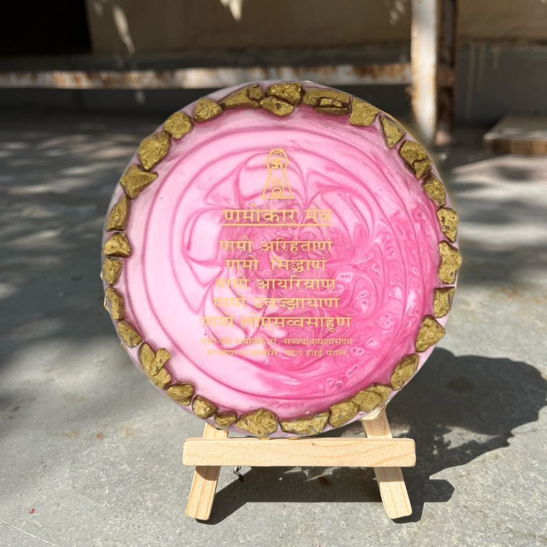 Buy resin Navkar mantra frame with stand pink color