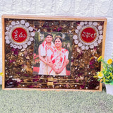 Resin 12 by 16 inch wooden frame with Couple Photo and Name with Mala and couple hand band Varmala Preservation