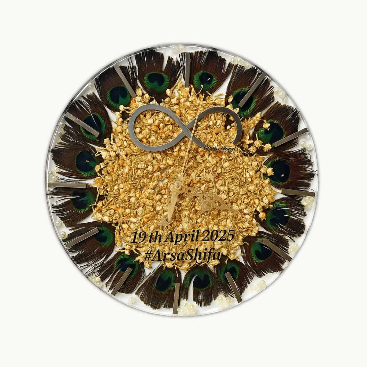 Resin 12inch clock with Morepank with Mogra Flowers with Stick Varmala Preservation