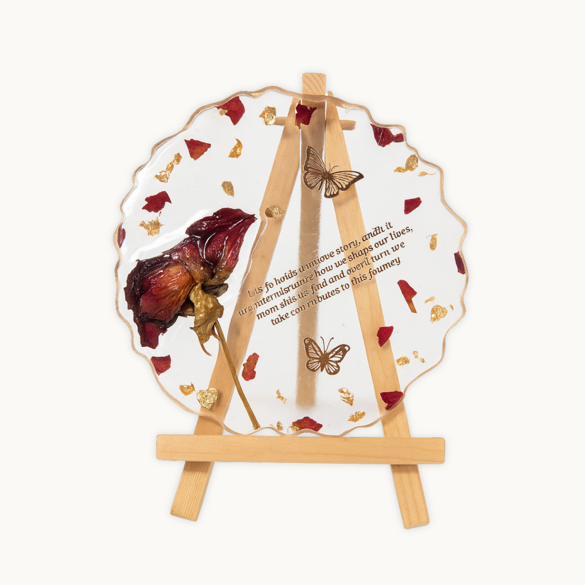 Resin 5inch Round curve shape with Single Rose & Content Flower Preservation