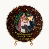 Resin 8 inch round curve shape with Petals & couple Name & Date Varmala Preservation
